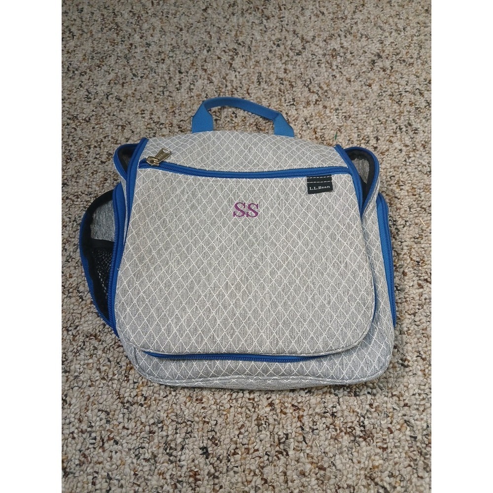 L.L. Bean Hanging Toiletry Personal Organizer Travel Bag Large Grey Blue 245361